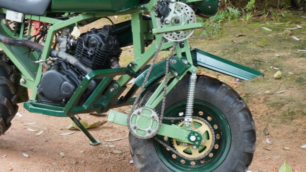 handmade 2wd motorcycle chassis with leading-link front suspension
